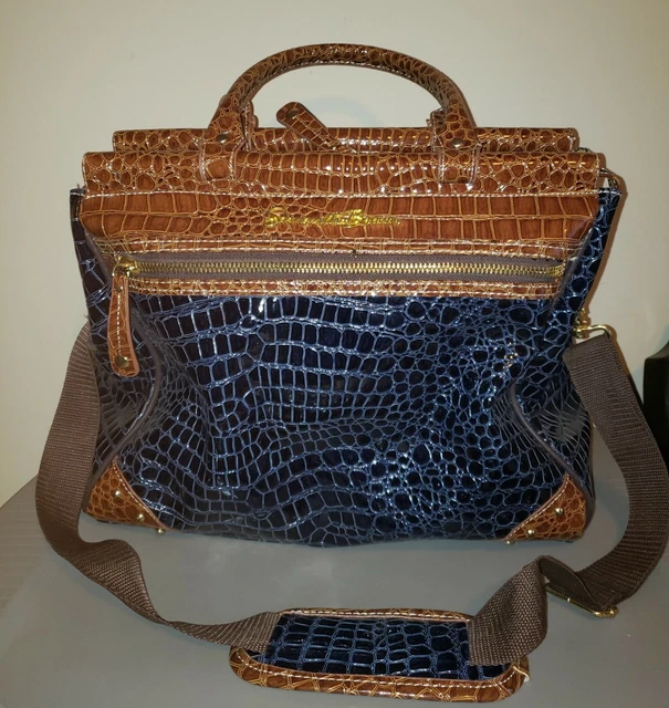 Samantha Brown Navy Blue Brown Large Weekender Carry On Bag Shoulder Strap Croc