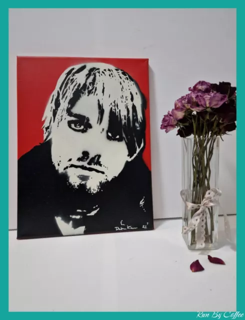 SALE Kurt Cobain Nirvana  grange OOAK Handmade painting wall art canvas fan gift