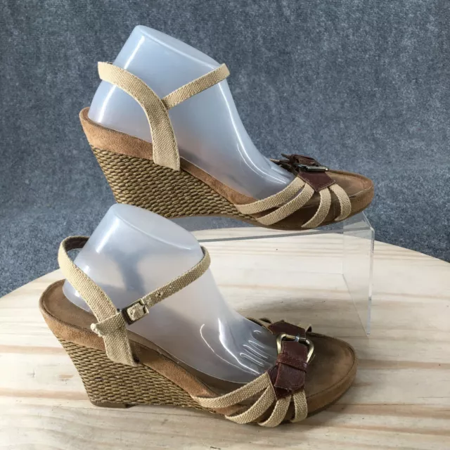 Aerosoles Sandals Womens 8 Open Toe Ankle Straps Wedge Espadrille Beige Buckle