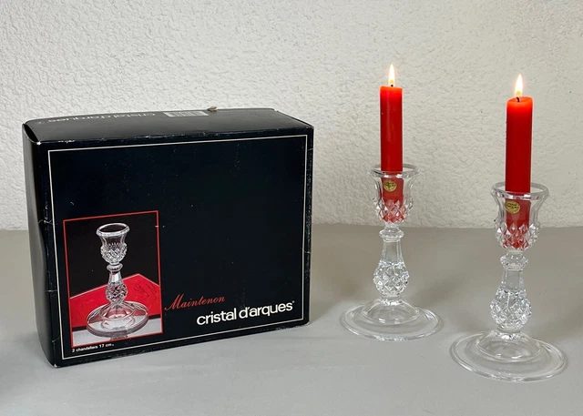 Ancienne paire de bougeoir en cristal d'Arques avec la boite