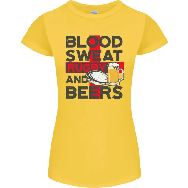Blood Sweat Rugby and Beers England T-shirt divertente da donna petite cut 10