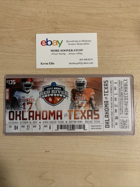 2017 Oklahoma Sooners Texas Longhorns Football Ticket Stub Cotton Bowl Dallas OU