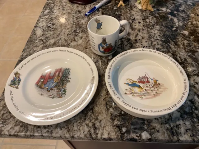 Wedgwood Beatrix Potter Peter Rabbit 3 Piece Child’s Dining Set Made In England.