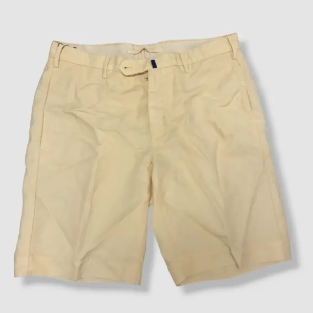 $340 Incotex Men's Yellow Slim-Fit Linen and Cotton-Blend Shorts Size IT48/US32