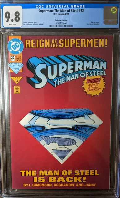 Superman: The Man Of Steel #22 - Cgc 9.8 - Collector's Edition - Die-Cut Cover