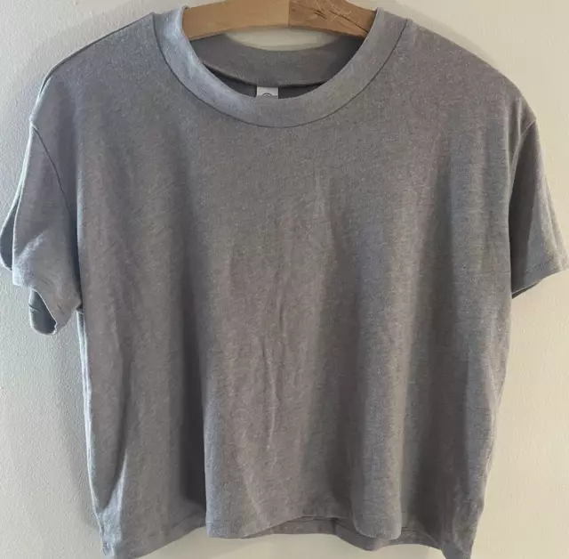 Alternative Women's Gray Crop Half Top Short Sleeve Crew Neck Shirt - L Large