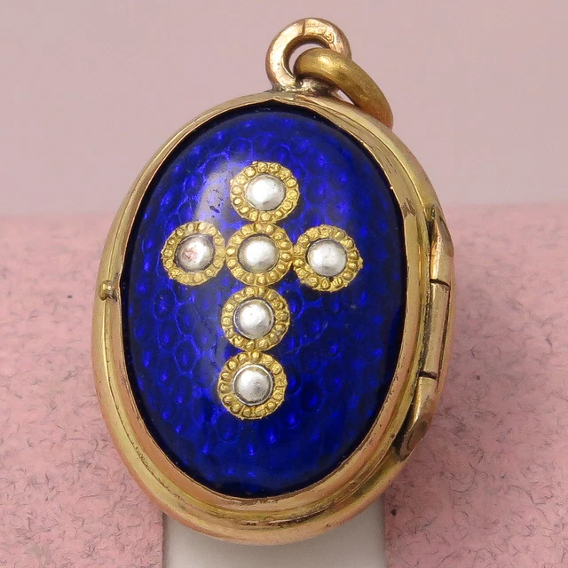 Antique Victorian French Bressan Blue Enamel Gold Filled TINY Egg Charm Locket Antique Victorian French Bressan Blue Enamel Gold Filled TINY Egg Charm Locket