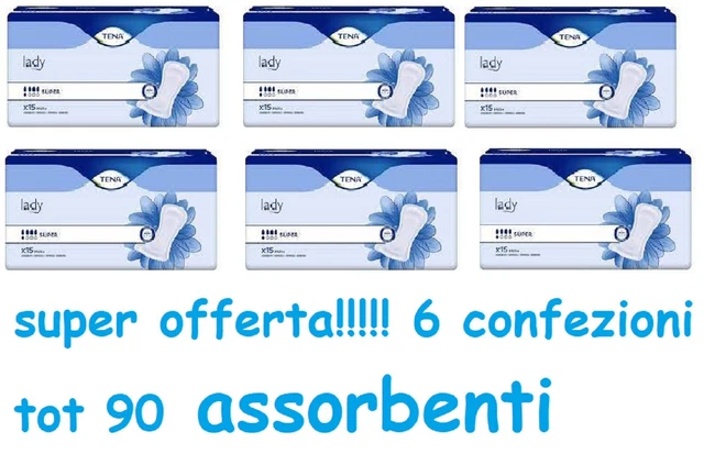 Tena Lady Super Assorbenti 15 Pezzi Per Confezione (6X15) Tot 90 Assorbenti