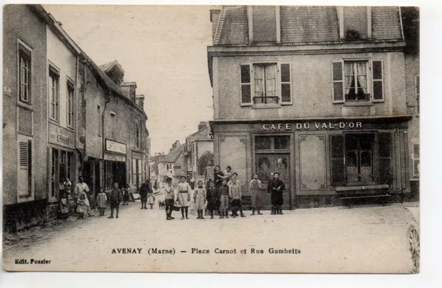 AVENAY - Marne - CPA 51 - Rue Gambetta - Café du Val d'Or - Place Carnot