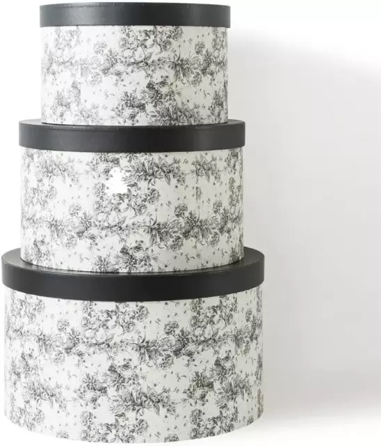 Floral Hat round Boxes with Lids - Set of 3: Nesting Cardboard Hat Storage