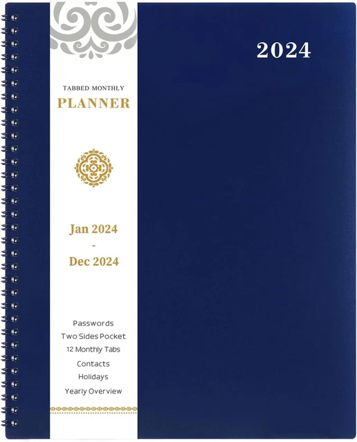 2024 MONTHLY PLANNER Planner/Calendar 2024, Jan. 2024 9"x11", navy