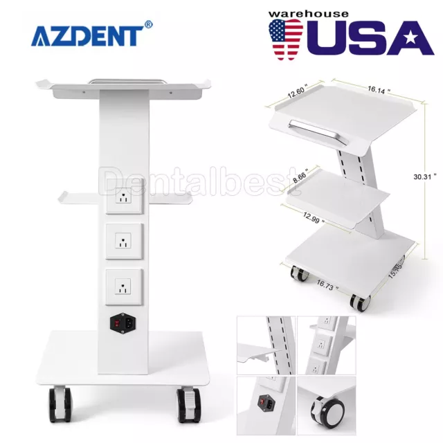 3 Tiers Dental Medical Cart Built-in Socket Tool Mobile Instrument Trolley Stand