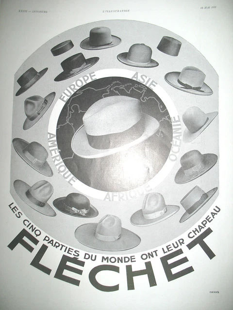 Publicite De Presse Flechet Chapeaux Dans Le Monde French Advertising 1931