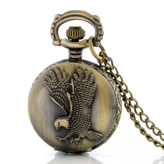 Retro Eagle Antique Vintage Quartz Bronze Pocket Watch Pendant Necklace Gifts