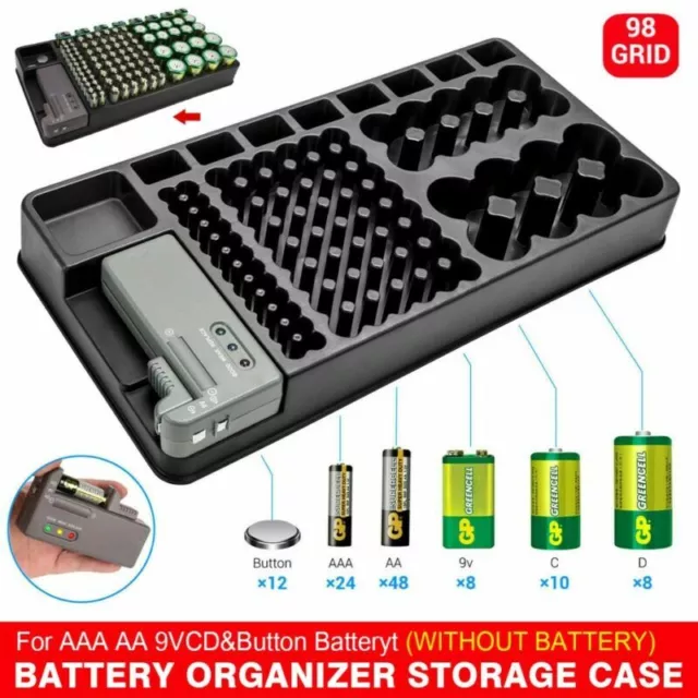 98 griglie supporto organizzatore batteria rimovibile tester batteria set scatola