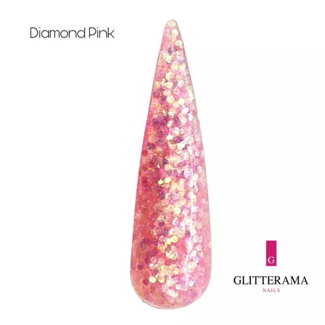 DIAMOND PINK Coloured Acrylic Powder Glitterama Nails pink glitter sparkle shiny