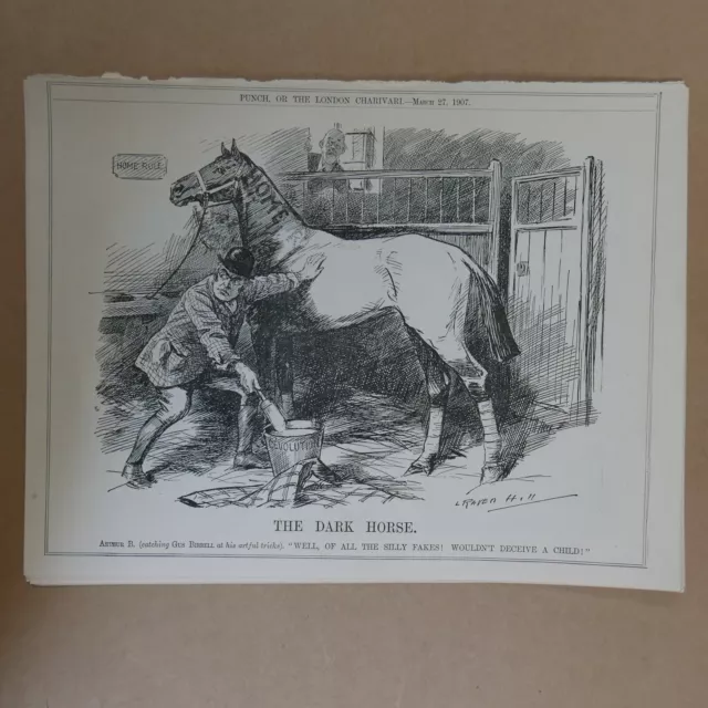 7x10" Punch Cartoon 1907 DAS DUNKLE HORSE Augustiner Birrell, irische Hausregel