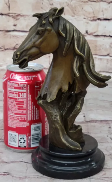 Beau Pure Bronze Monté Cheval Statue Buste Sculpture Fonte 2