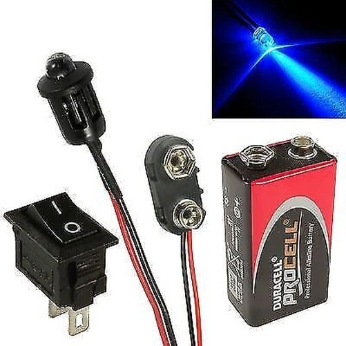 FLASHING BLUE CAR Dummy Fake Alarm LED + PP3 Connector + Switch