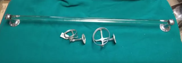 Antique 36" Glass Towel Bar Nickel Brass Brackets , Seperate Cup & Soap Holder