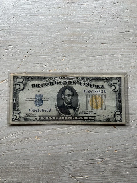 1934 A American North Africa WW2 Issue Five Dollar Silver Certificate US $5 Note