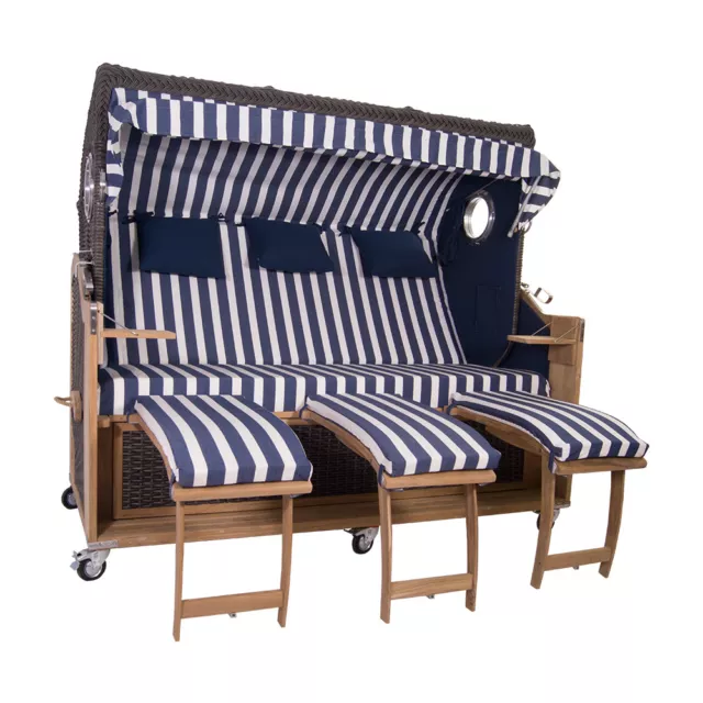 Familien Strandkorb Kampen Spezial 4-Sitzer Mocca Duo t19 Azul Oscuro Polyrattan