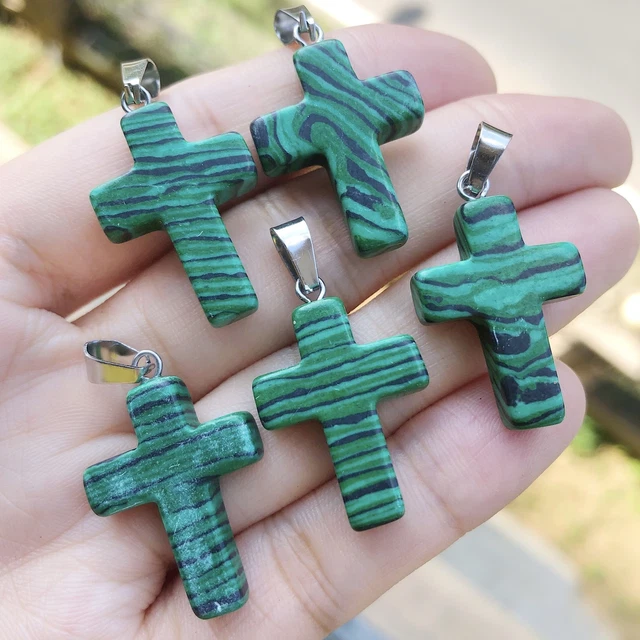 Malachite Gem Tree Of Life Necklace Chakra Cross Reiki Healing Amulet