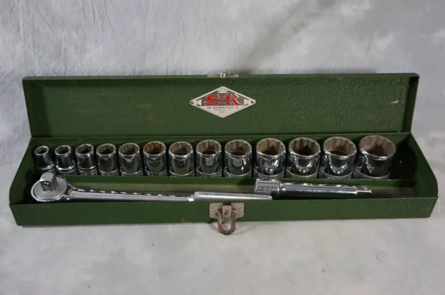 Vintage 15pc S-K Tools SAE 1/2” Drive Ratchet Socket Set 9/16”-1¼”   rarely used