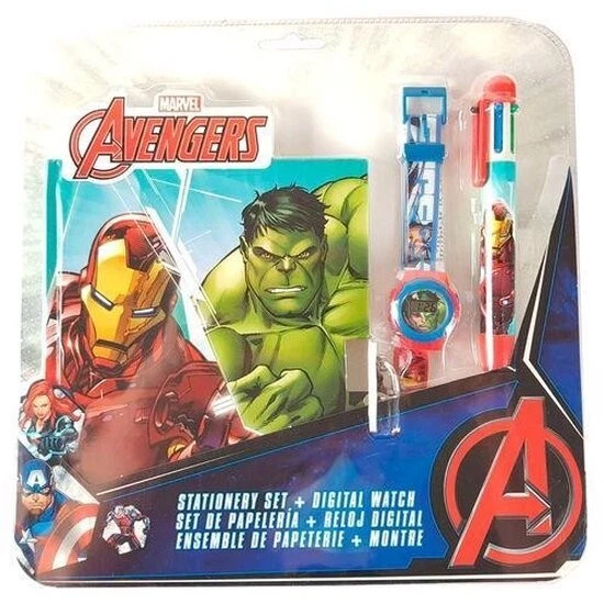 SET DIARIO SEGRETO OROLOGIO DA POLSO DIGITALE +PENNA A 6 COLORI AVENGERS MARVEl