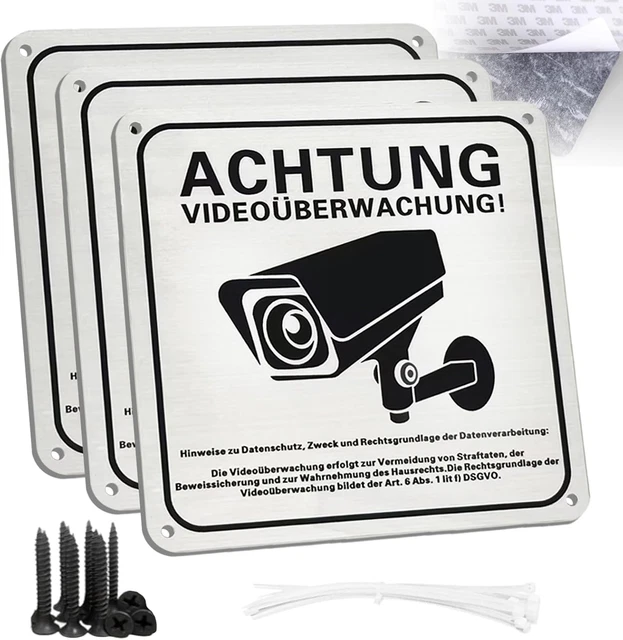 PENTATECH Warnaufkleber-Set – 3 Stück: Achtung Alarm, Videoüberwachung, Wachhund – DIN 33450