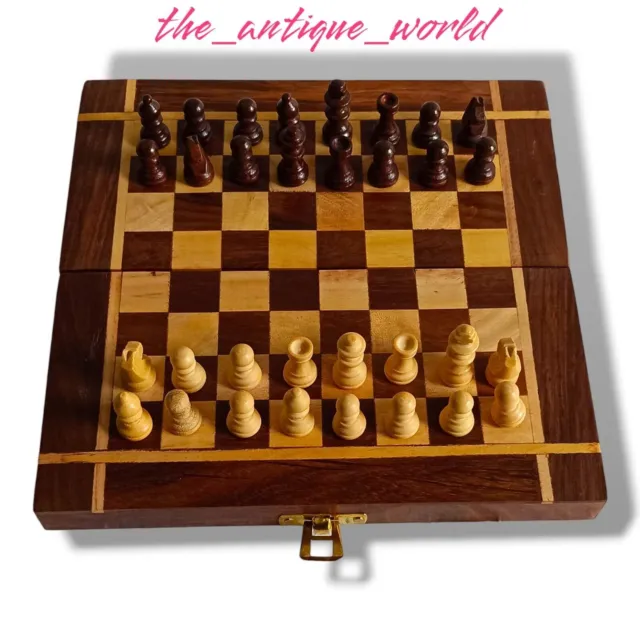 Mini jeu d'échecs en bois fait à la main, jeu d'échecs Vintage de voyage,...