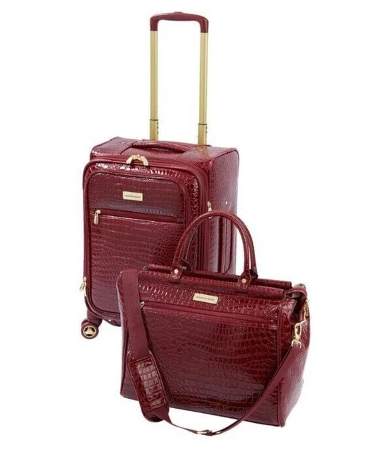Samantha Brown 22" Croco Embossed Spinner Luggage & Dowel Bag  BURGUNDY Nwt READ