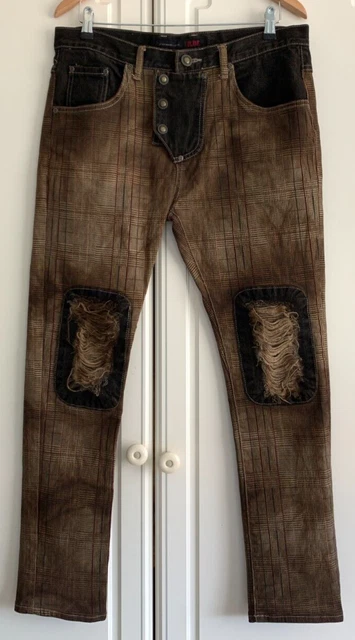 Jeans vintage ILDF marroni punk check stretch stretch grunge anni '90, taglia media