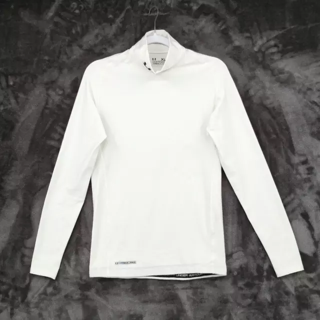 Under Armour Cold Gear Mock Compression Size XL White Long Sleeve Active Shirt