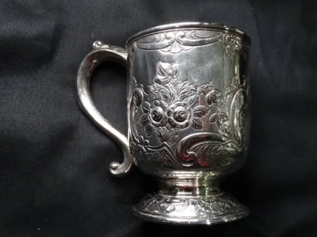 Exquisite Vintage English Silverplate Fancy Floral Design Drinking Cup #6500