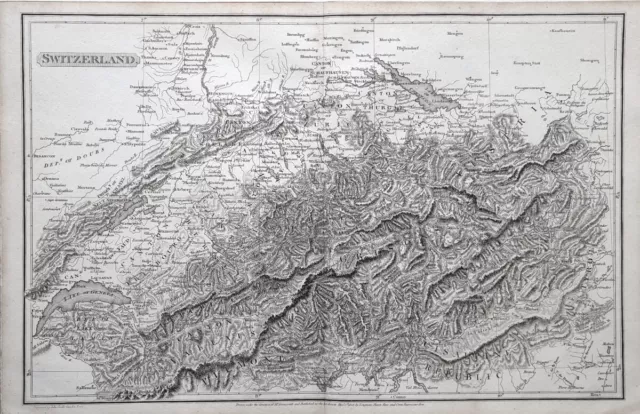 1806 Dated Map Switzerland Fribourg Vallais Zurich Grisons Geneva