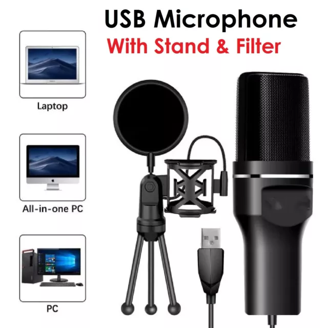 USB Microphone Computer Condenser Recording Microphones For Laptop PC Desktop