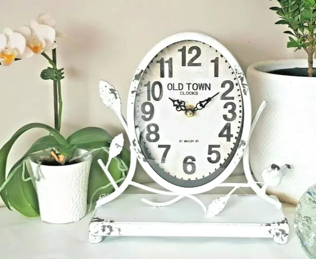 New Rustic Table Clock Mantle French Country Shabby Chic Antique White 22cm