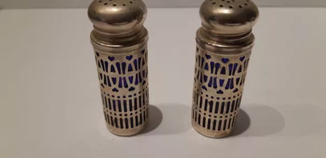 Godinger Filigree Salt And Pepper Shakers. Cobalt Blue Glass.  Silver Plated