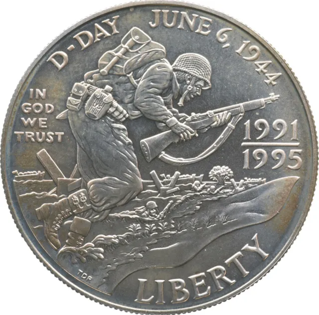 SILVER 1995-D D-Day Commemorative US Silver Dollar 90% Silver Collectible *611