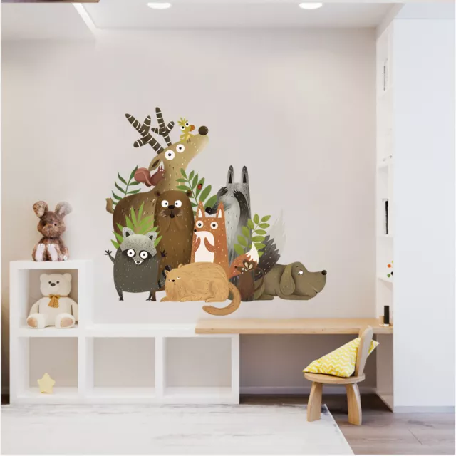 Woodland Animals Nursery Wall Sticker Forest Fox Deer Cartoon Art Decal Baby Kid