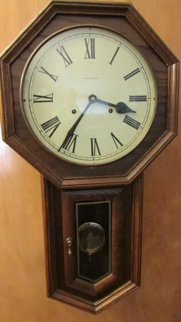 Hamilton German 31 Day  Octagon Schoolhouse Wall Clock w/key Movement Japan