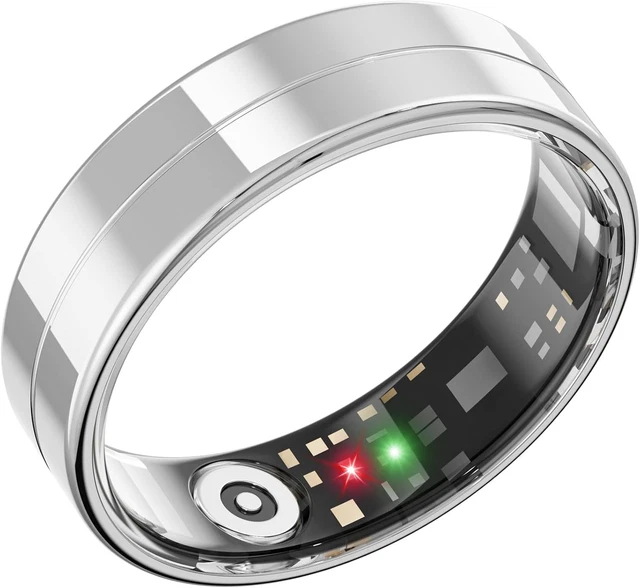 Smart Ring Sottile - Monitora Sonno, Frequenza Cardiaca, SpO2, Temperatura, Per Android/iOS (Argento, Taglia 9)