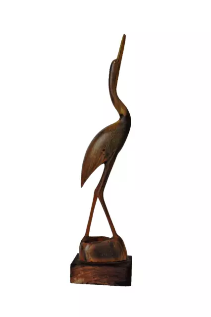 Vintage Teak Stork Horn Carved Crane Heron Egret Bird Decorative Collectibles