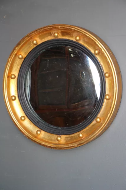 Antique Regency period gilt wood gold leaf Regency wall mirror round convex 1810 2