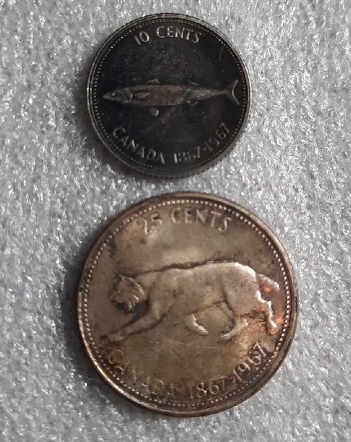 Lot of 2 Monster Toned 1967 🇨🇦 Canada Collectible Coin 10c Dime & 25c Quarter