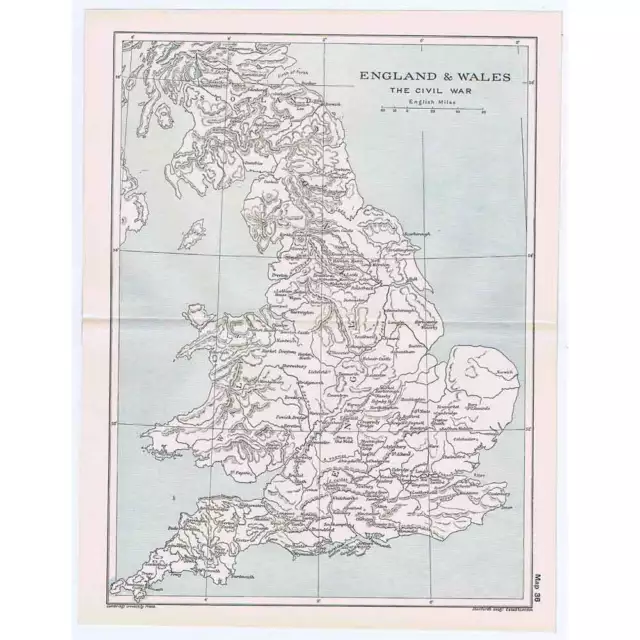 ENGLAND & WALES During the Civil War Antique Map 1912