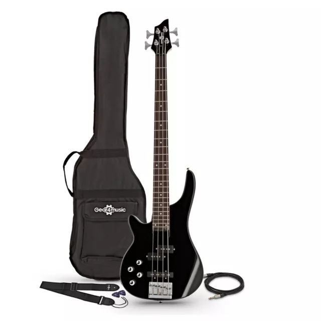 Chicago Left Handed Bass Guitar by Gear4music Black