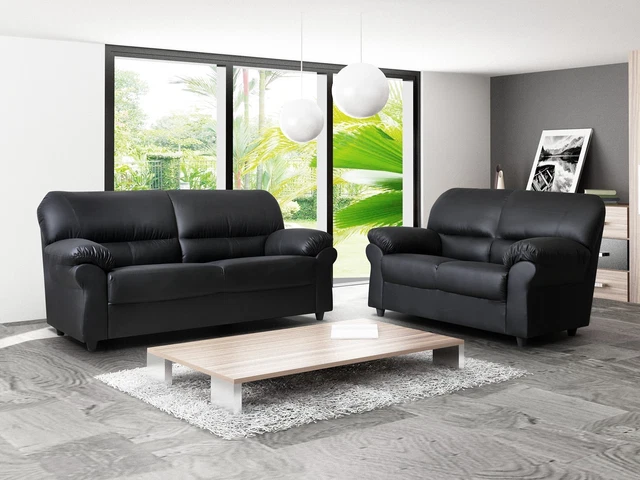 3 2 seater Sofa Set Faux Leather Suite Brown Black Corner Rich Candy Sofas Couch