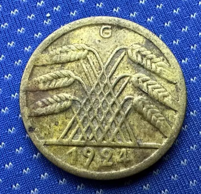 1924 Germany Weimar 50 Rentenpfennig Coin XF ( G MINT )    #ZX17
